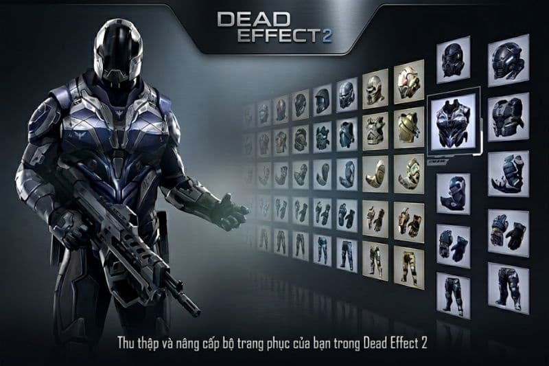 Giao diện kho đồ áo giáp khoa học viễn tưởng của game Dead Effect 2