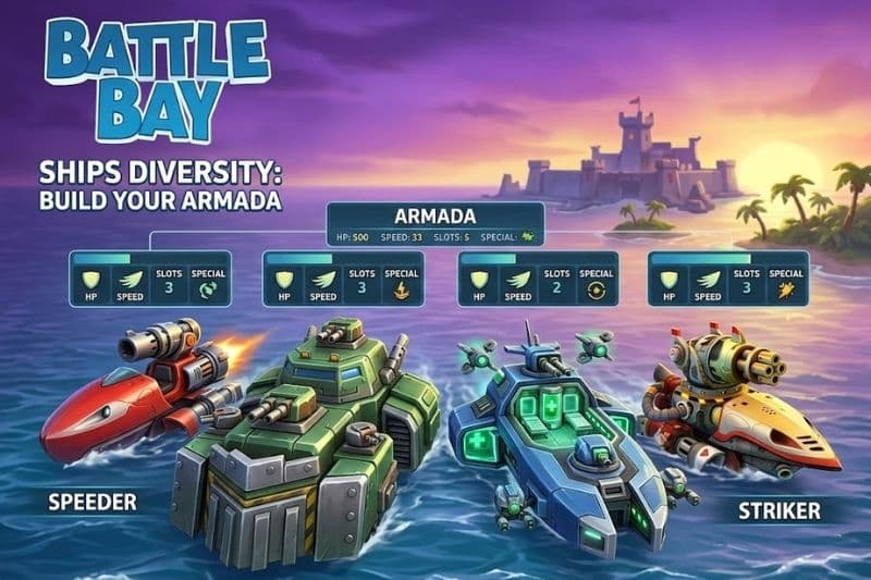 Các loại tàu chiến đa dạng trong Battle Bay