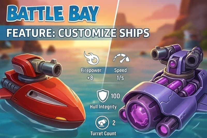Giao diện tùy chỉnh thông số tàu chiến trong Battle Bay 