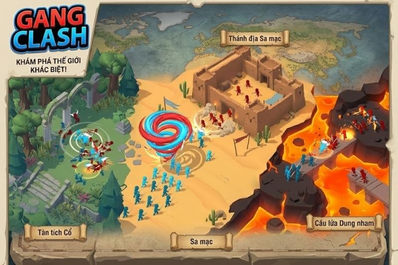 Nhiều cấp độ đa dạng trong Gang Clash mod apk