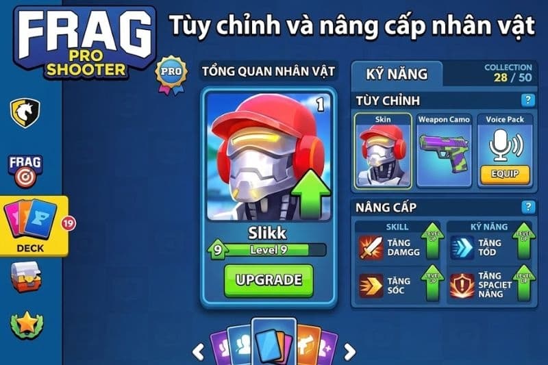 Hệ thống tùy chỉnh và nâng cấp nhân vật trong FRAG Pro Shooter MOD APK