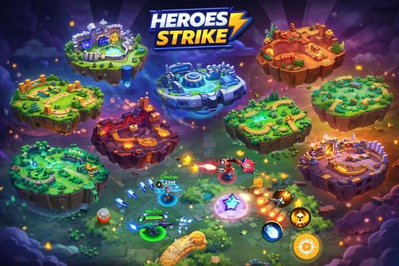 Tham gia chiến đấu ở 9 bản đồ khác nhau trong Heroes Strike.