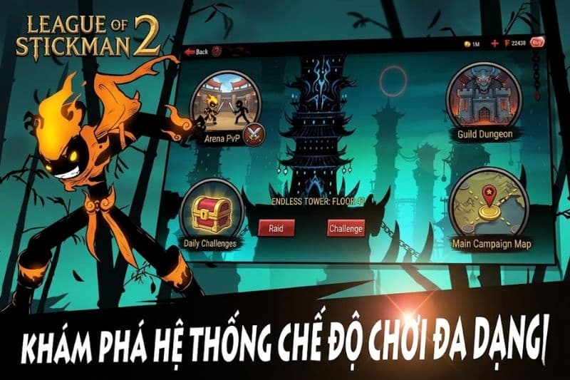 Các chế độ chơi đa dạng trong League of Stickman 2 mod apk
